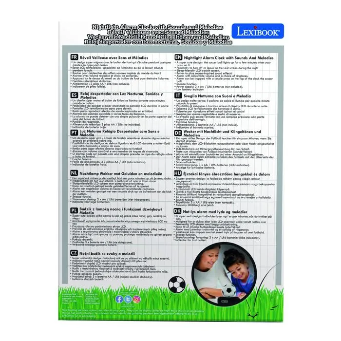Lexibook Réveil Projection et Veilleuse 3D Ballon de Football, Écran LCD Rétroéclairé avec Sons et Lumières, Fonction Snooze
