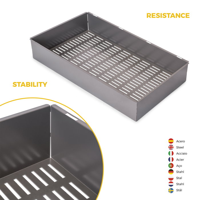 Emuca Kit panier métallique et rack ajustable Quartz pour armoires, glissières extension totale et à fermeture douce, Module 90cm, Finition Titane Emuca Kit panier métallique et rack ajustable Quartz pour armoires, glissières extension totale et à fermeture douce, Module 90cm, Finition Titane