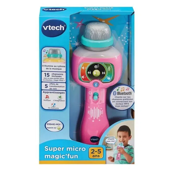 Vtech Super Micro Magic'Fun Rose - Micro Bluetooth pour Enfants 2-5 Ans avec Fonction Magic'voice pour Chanter sur ses Musiques - Version Française
