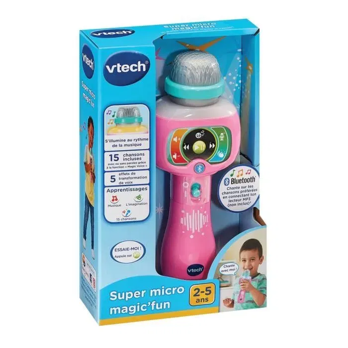 Vtech Super Micro Magic'Fun Rose - Micro Bluetooth pour Enfants 2-5 Ans avec Fonction Magic'voice pour Chanter sur ses Musiques - Version Française