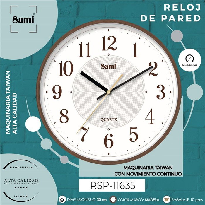 SAMI Horloge Murale HQ Taiwan Red 30cm en Bois de Noyer