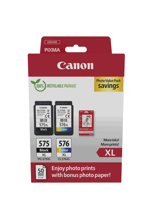 Canon 5437C006 - Cartouches d'encre PG-575XL/CL-576XL Multipack Noir, Cyan, Magenta, Jaune - Haute capacité Canon 5437C006 - Cartouches d'encre PG-575XL/CL-576XL Multipack Noir, Cyan, Magenta, Jaune - Haute capacité