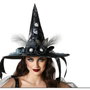BigBuy Carnival Chapeau Noir Sorcière Adultes avec Plumes, Fleurs et Perles
