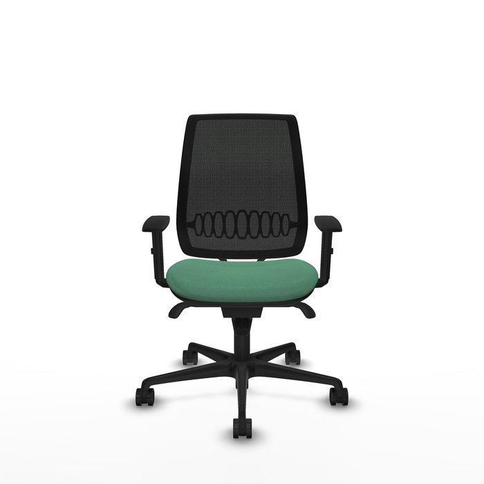 Chaise Alares Synchro 5 positions tissu Vert émeraude Maille Noir Base en nylon noir Accoudoir 1D Sans appui-tête Roulettes 65mm nylon