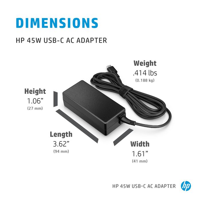 HP Adaptateur secteur 45 W USB-C Noir