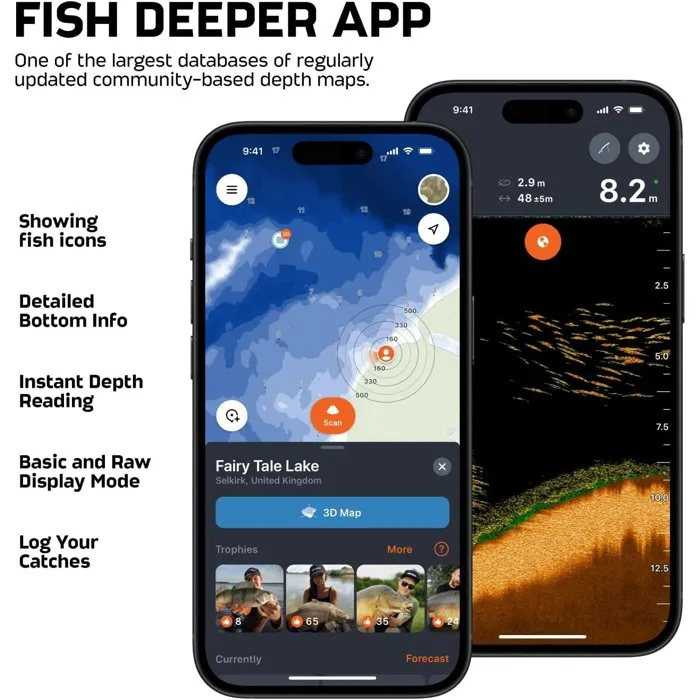 Deeper PRO+ 2 Sondeur Lanceable Wi-Fi GPS Intégré Profondeur 100m 3 Faisceaux