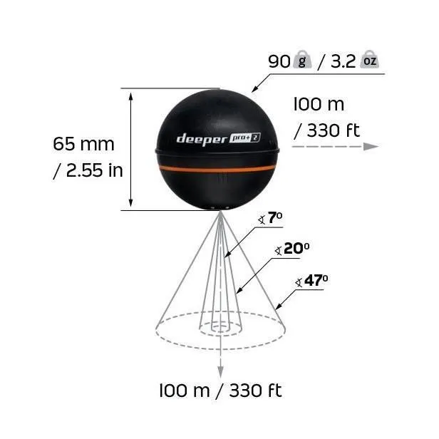 Deeper Sondeur Portatif DEEPER Pro+ V2 pour la Pêche en Navigation avec Capteur de Température (Celsius/Fahrenheit) - 90g