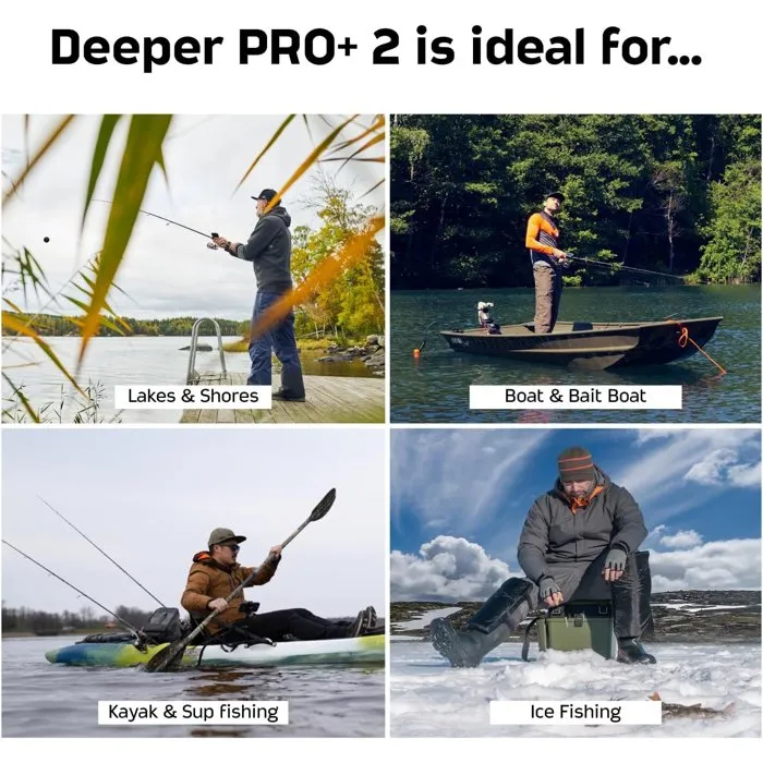 Deeper PRO+ 2 Sondeur Lanceable Wi-Fi GPS Intégré Profondeur 100m 3 Faisceaux