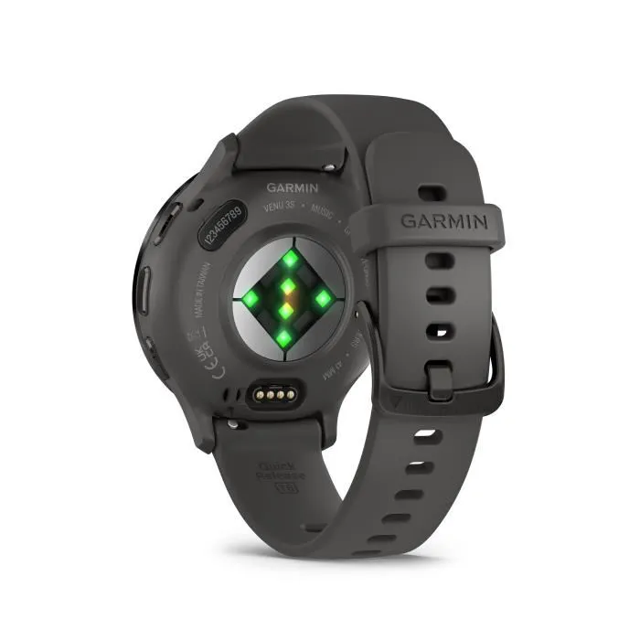 Garmin Montre Connectée GPS Venu 3S 30.4mm (1.2") Acier Gray, Boîtier et Bracelet Silicone Gris Foncé - Coach Santé et Fitness, Autonomie 14 Jours