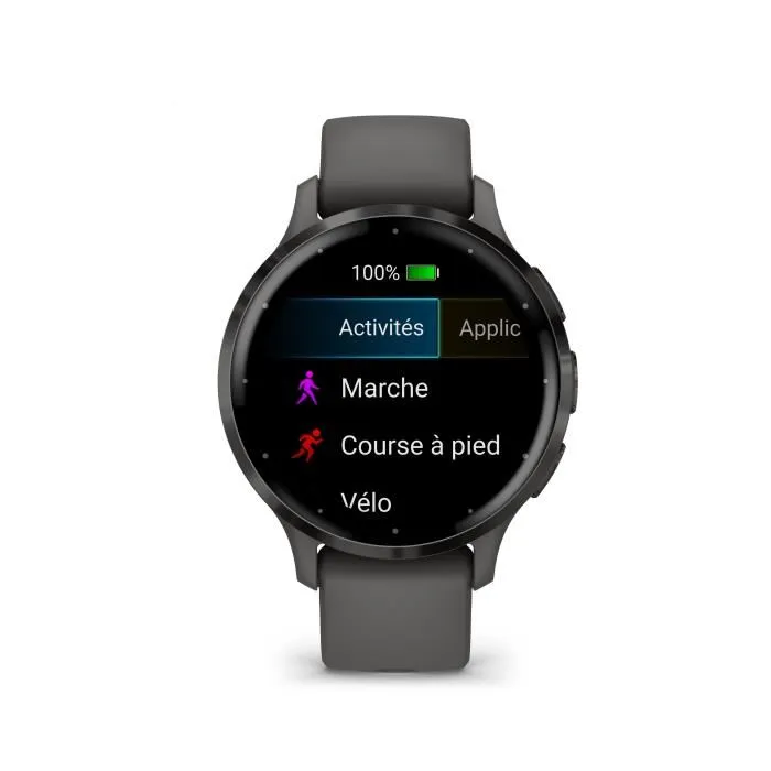 Garmin Montre Connectée GPS Venu 3S 30.4mm (1.2") Acier Gray, Boîtier et Bracelet Silicone Gris Foncé - Coach Santé et Fitness, Autonomie 14 Jours