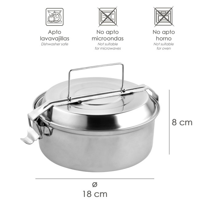ORYX Fiambrera en Acier Inoxydable avec 2 Assiettes Ø 18 cm