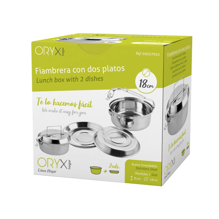 ORYX Fiambrera en Acier Inoxydable avec 2 Assiettes Ø 18 cm