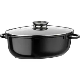 GSW CERAMICA XL - Cocotte en fonte d'aluminium de 38 cm, ovale, revêtement antiadhésif GREBLON perlé sans PFOA, couvercle verre avec orifice vapeur, compatible induction