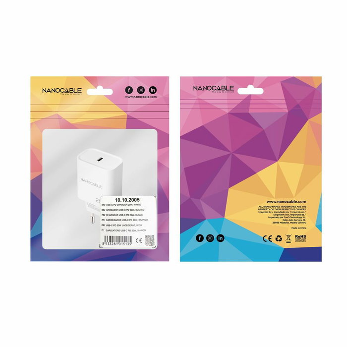 Chargeur mural NANOCABLE 10.10.2005 Blanc Chargeur mural NANOCABLE 10.10.2005 Blanc