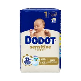 DODOT Couches Sensitive Taille 1, 2-5 kg, 58 unités