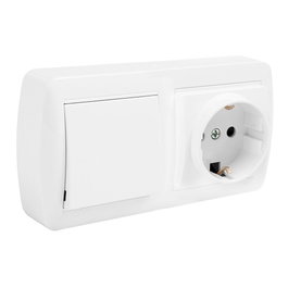 Solera Base fixe 2P+T 16A 250V + commutateur 10AX 250V murale de surface 148x72x42 mm blanc