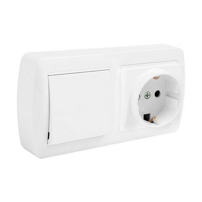 Socle de prise Solera mur63u Schuko Bipolaire Double Interrupteur/Commutateur Blanc Surface 16 A Socle de prise Solera mur63u Schuko Bipolaire Double Interrupteur/Commutateur Blanc Surface 16 A