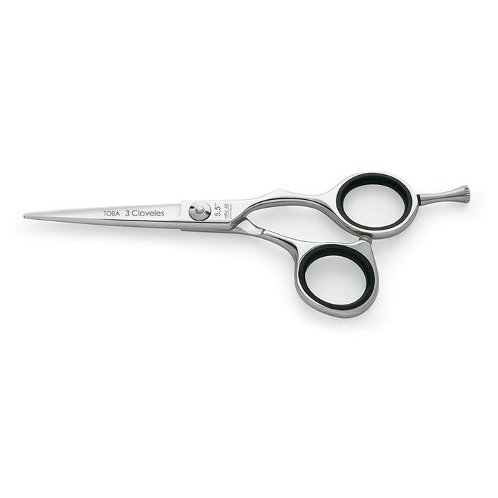 Tres Claveles - Tijera Pelo Toba 5.5" - Ciseaux de coiffure professionnels en acier inox AISI 440C avec filo navaja, Offset et 3 Claveles Tres Claveles - Tijera Pelo Toba 5.5" - Ciseaux de coiffure professionnels en acier inox AISI 440C avec filo navaja, Offset et 3 Claveles