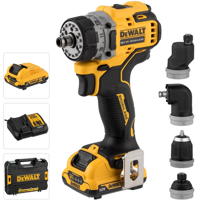 DEWALT DCD703L2T-QW Visseuse-perceuse sans fil multicabezal 12V avec 2 batteries Li-ion 3.0Ah et 4 têtes interchangeables