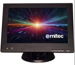 Ernitec Moniteur de surveillance 8 pouces 24/7 - Résolution 800x600, HDMI 2.0, VGA, 2 entrées BNC, 1 sortie BNC, haut-parleurs intégrés, alimentation incluse