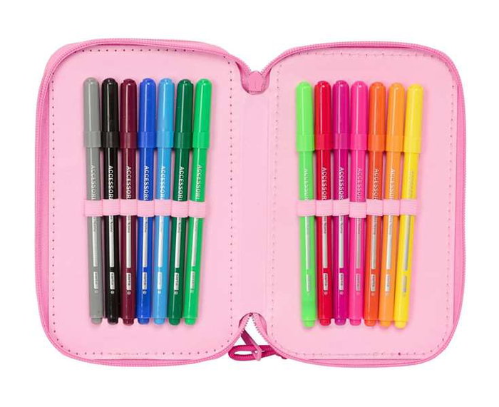 Safta Plumier Triple 37 Pièces Stitch "Chill" avec 3 Compartiments, Dimensions 12,5 x 19,5 x 5,5 cm - Recommandé dès 3 ans