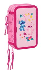 Safta Plumier Triple 37 Pièces Stitch "Chill" avec 3 Compartiments, Dimensions 12,5 x 19,5 x 5,5 cm - Recommandé dès 3 ans