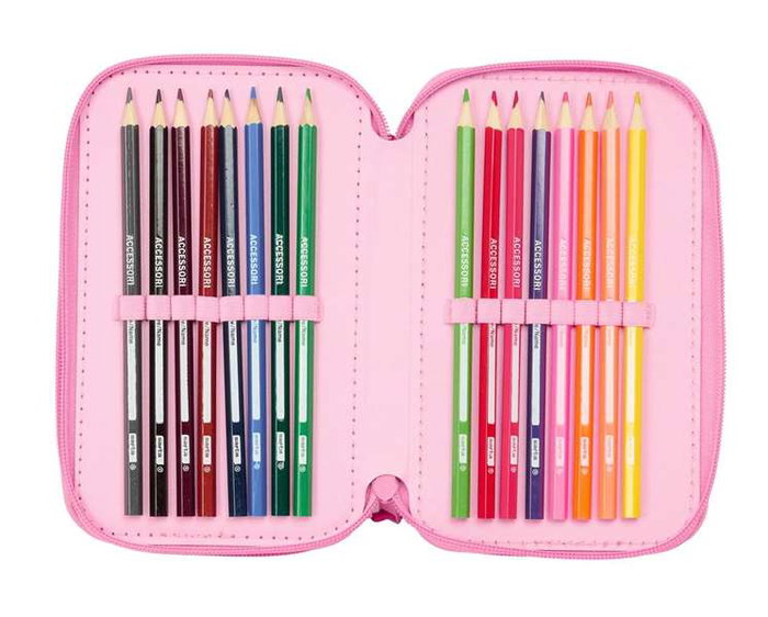 Safta Plumier Triple 37 Pièces Stitch "Chill" avec 3 Compartiments, Dimensions 12,5 x 19,5 x 5,5 cm - Recommandé dès 3 ans