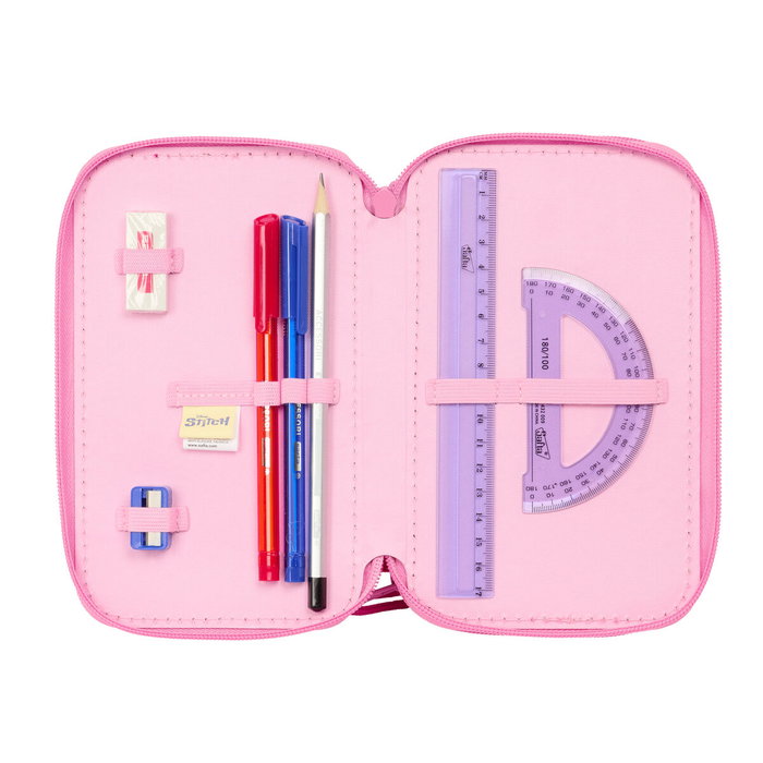 Pochette à crayons triple Lilo & Stitch Chill Rose Menthe 12,5 x 19,5 x 5,5 cm 37 Pièces