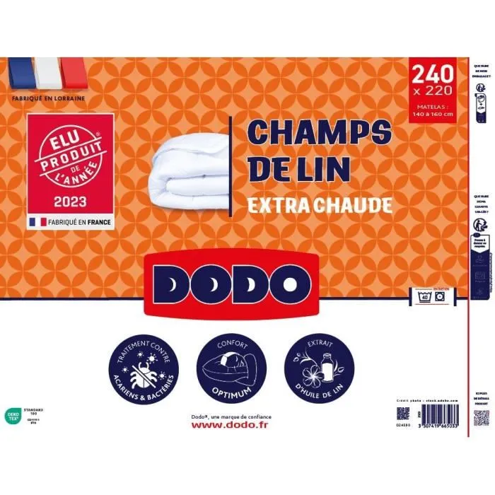 Dodo Couette 220x240 cm - Champs de Lin - 450 g/m² - Chaude et Douce - Anti-Acariens et Antibactérien - Pour 2 Personnes