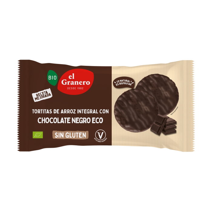 EL GRANERO Tortitas de arroz con chocolate negro BIO 100g EL GRANERO Tortitas de arroz con chocolate negro BIO 100g