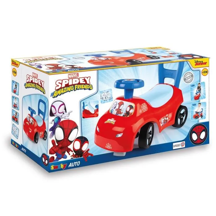 Smoby - Porteur auto 2 en 1 Spidey pour enfant - Coffre sous selle, aide à la marche - Dès 10 mois - Fabrication française