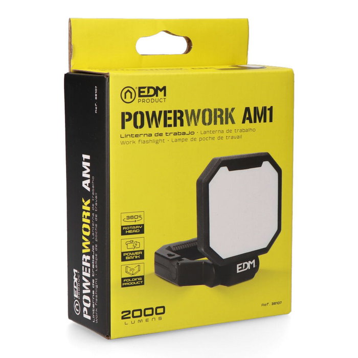 Edm Foco LED de travail rechargeable Power Work AM1 20W 2000 lm 3 en 1 avec batterie 3600 mAh USB-C