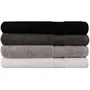 Ensemble de 4 serviettes de bain - 70 x 140 cm - Coton 100% - Blanc, Gris, Gris foncé, Noir - Douces, absorbantes et durables
