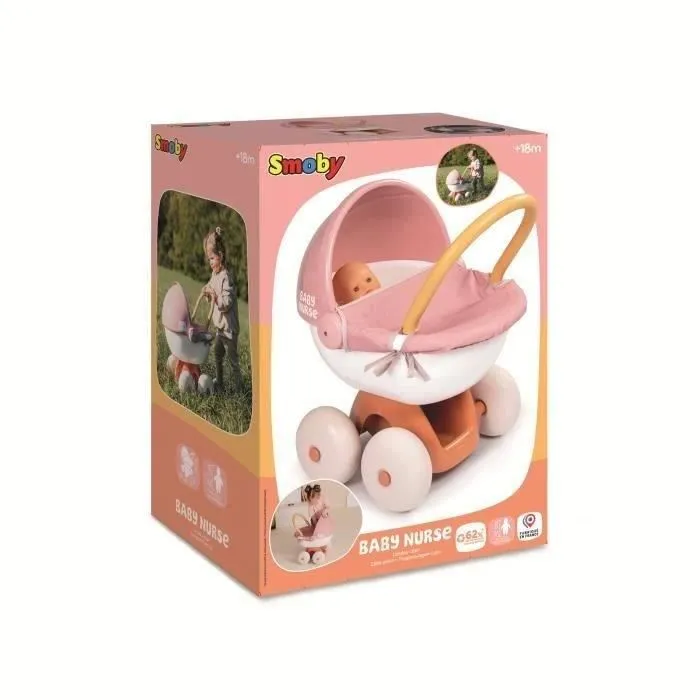 Smoby - Landau câlin Baby Nurse pour poupon, poussette jouet avec rangement et housse lavable, pour enfant dès 18 mois (42 cm)