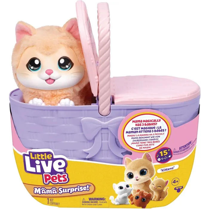 Little Live Pets Mama Surprise Kitty - Peluche Chat Interactif Rose