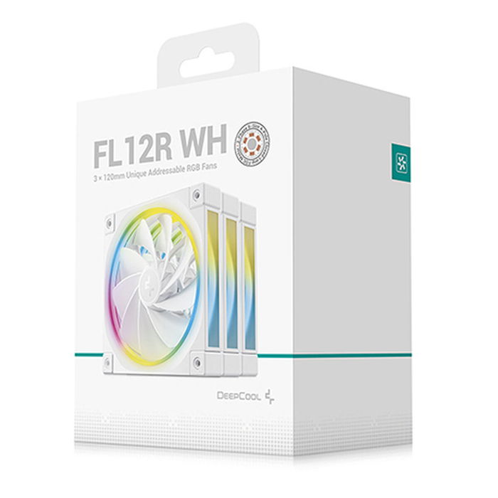 DeepCool FL12R White Triple-Pack Ventilateur 120mm 500-2150tr/min 93.45m³/h Roulement FDB Connecteur 4 Broches DeepCool FL12R White Triple-Pack Ventilateur 120mm 500-2150tr/min 93.45m³/h Roulement FDB Connecteur 4 Broches