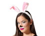 Déguisement Diadème Oreilles de Lapin Blanc à Poils Rose pour Carnaval Pâque Fête Costume Adulte Enfant