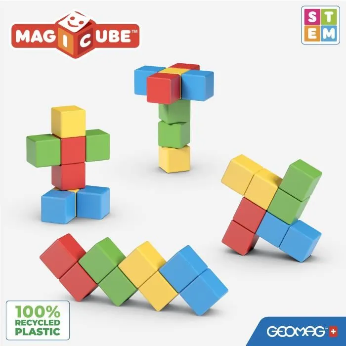 GEOMAG Magicube Recycled Creative Set - Jeu de construction magnétique écologique - 8 cubes recyclés - Dès 1 an