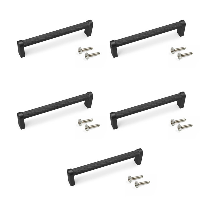 Emuca Lot de 5 poignées pour meubles Bergen, L141mm, entraxe 128mm, Aluminium , Peint en noir Emuca Lot de 5 poignées pour meubles Bergen, L141mm, entraxe 128mm, Aluminium , Peint en noir