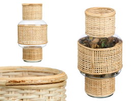 GIFTDECOR Lot de 6 Porte-bougies en Verre et Rotin