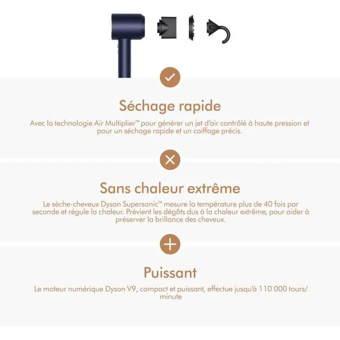 Dyson Sèche-cheveux Supersonic Bleu de Prusse Cuivré pour Cheveux Raides à Ondulés 1600 W