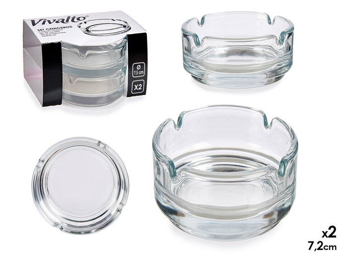 Vivalto Set de 2 Cendriers en Verre Transparent 7,2 cm (Set de 36) Vivalto Set de 2 Cendriers en Verre Transparent 7,2 cm (Set de 36)
