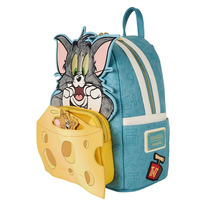 LOUNGEFLY Sac à dos Tom & Jerry 26 cm (22.86x11.43x26.67cm) - Cuir synthétique, bandoulière, bretelles ajustables avec détails appliqués, embossés, brodés