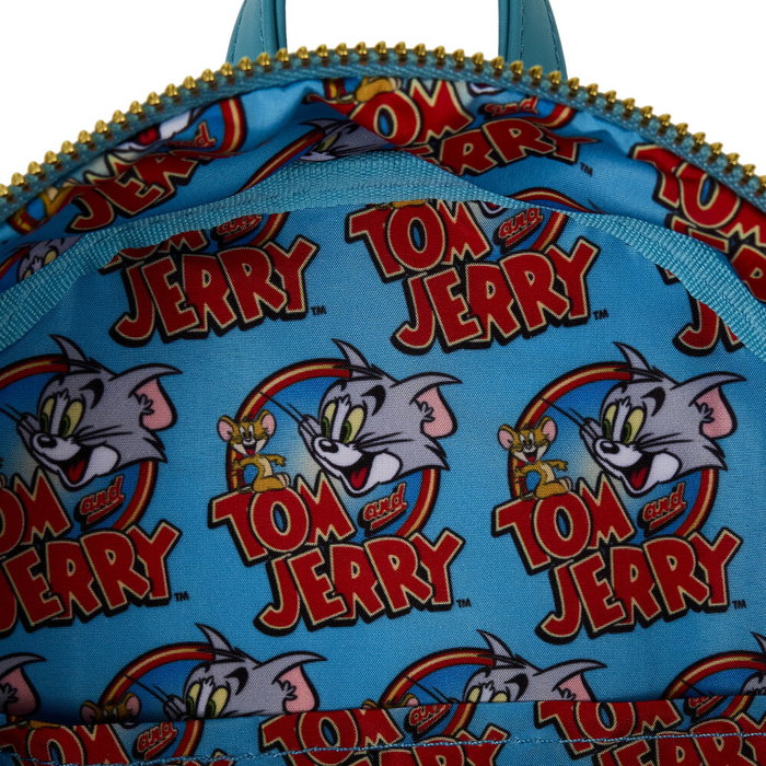 LOUNGEFLY Sac à dos Tom & Jerry 26 cm (22.86x11.43x26.67cm) - Cuir synthétique, bandoulière, bretelles ajustables avec détails appliqués, embossés, brodés