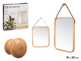 Giftdecor Miroir Rectangulaire en Bambou 41x33 cm avec Lanière en Cuir Naturel (Set de 6)
