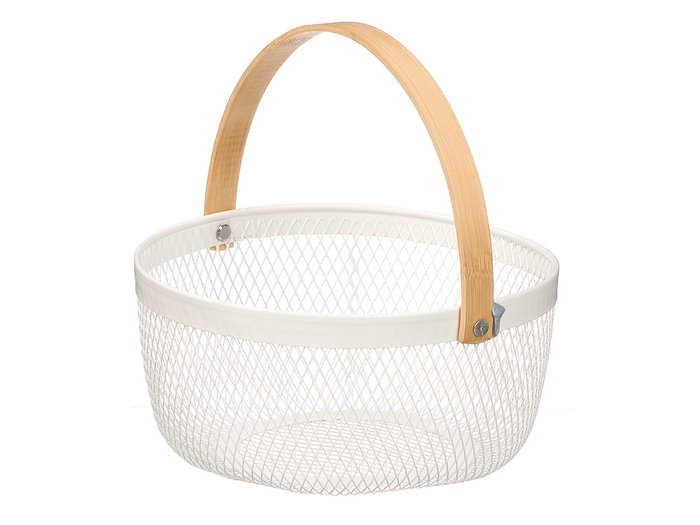 KINVARA Cesta Redonda Blanca Asa Bambu KINVARA Cesta Redonda Blanca Asa Bambu