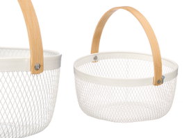 KINVARA Cesta Redonda Blanca Asa Bambu