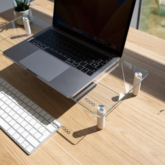 Soporte Elevateur TooQ pour Moniteur, en Verre, Ergonomique, Antidérapant, 80 mm