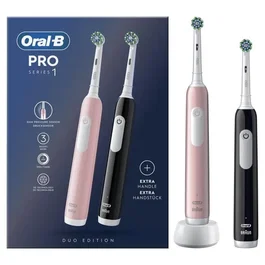 Oral-B Pro Series 1 Brosse à dents électrique avec Nettoyage 3D et minuteur, 2 brossettes et chargeur, couleur Rose et Noir
