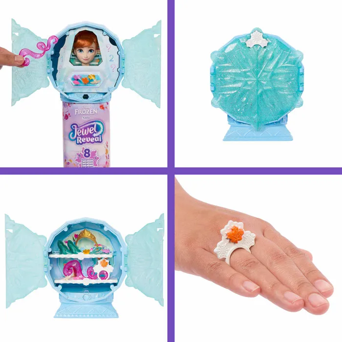 Mattel Poupée Jewel Reveal Anna La Reine des Neiges avec 8 surprises, boîte à bijoux flocon et bague - Ref JJY37